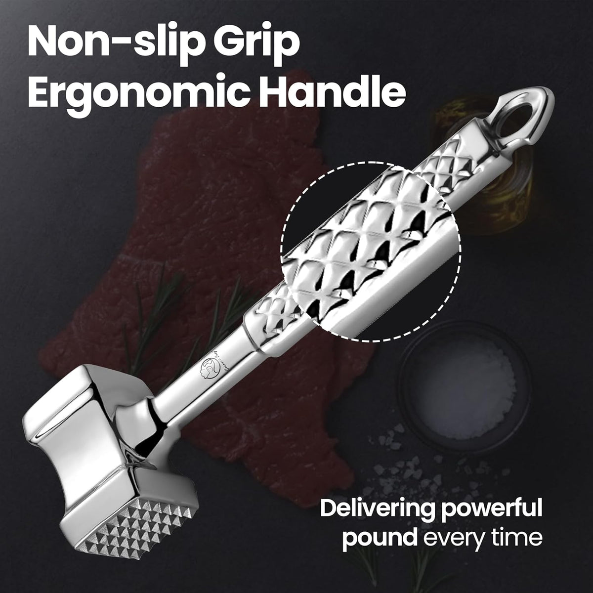 Stainless Steel Meat Tenderizer Tool, Premium Meat Mallet with Non-Slip Grip, Dual-Sided with Heart Shape Design for Tenderizing Steak, Poultry & Chicken Cutlet, Dishwasher Safe, Lifetime Replacement - PuriLite
