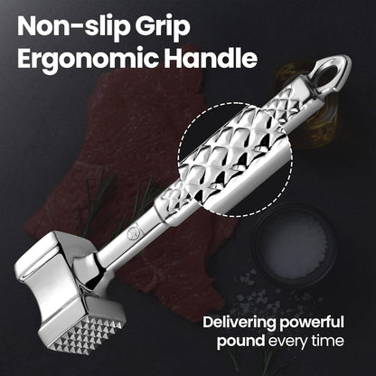 Stainless Steel Meat Tenderizer Tool, Premium Meat Mallet with Non-Slip Grip, Dual-Sided with Heart Shape Design for Tenderizing Steak, Poultry & Chicken Cutlet, Dishwasher Safe, Lifetime Replacement - PuriLite
