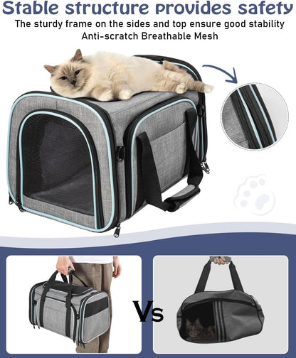 Siivton Cat Carrier,4 Sided Expandable Pet Carrier for Travel,Collapsible Soft-Sided Carriers with Removable Fleece Pad and Shoulder Straps,Airline Approved(17.5"x 11"x 11") - PuriLite