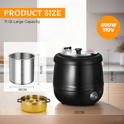 CLIVIA Soup Warmer, 11 Qt Soup Kettle Warmer Electric Commercial Food Kettle Warmer Coountertop with Hinged Lid & Detachable Stainless Steel Insert Pot for Restaurant/Buffet/Hotel/Family, Black - PuriLite