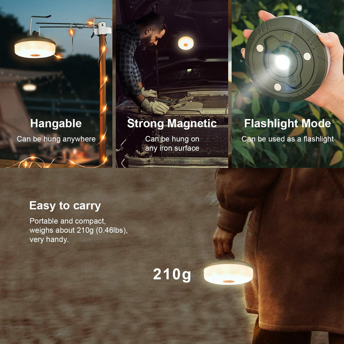 Camping String Lights, 32.8Ft Outdoor String Lights with 8 Lighting Modes,Quick 30s Recovery,Portable and Durable,12H Runtime-Rechargeable Camping Lights for Outdoor Yard Hiking - PuriLite