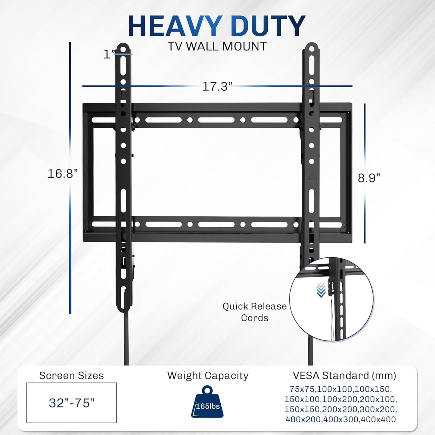 VIVO Extra Large Heavy Duty 43 to 100 inch LCD LED Curved and Flat Panel Screen, TV Wall Mount Bracket with Max 800x400mmmm VESA, Black, MOUNT-VW100F - PuriLite