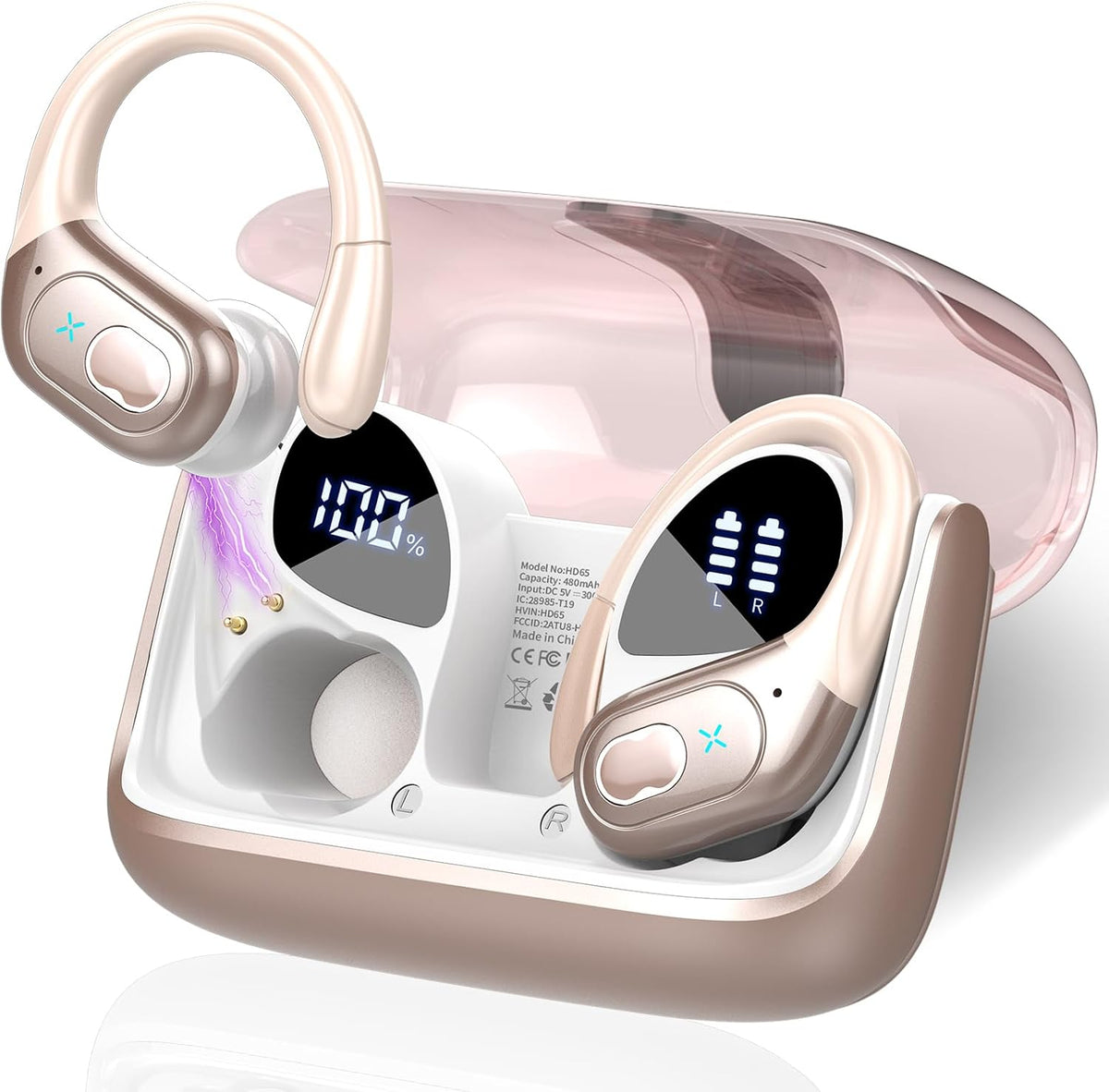 STECEi Wireless Earbuds 75hrs Bluetooth 5.4 Headphone Sport, Bluetooth Earbuds HiFi Stereo Over Ear Bud with Earhooks, ENC Noise Cancelling Mic, IP7 Waterproof Wireless Earphone for Workout/Running - PuriLite