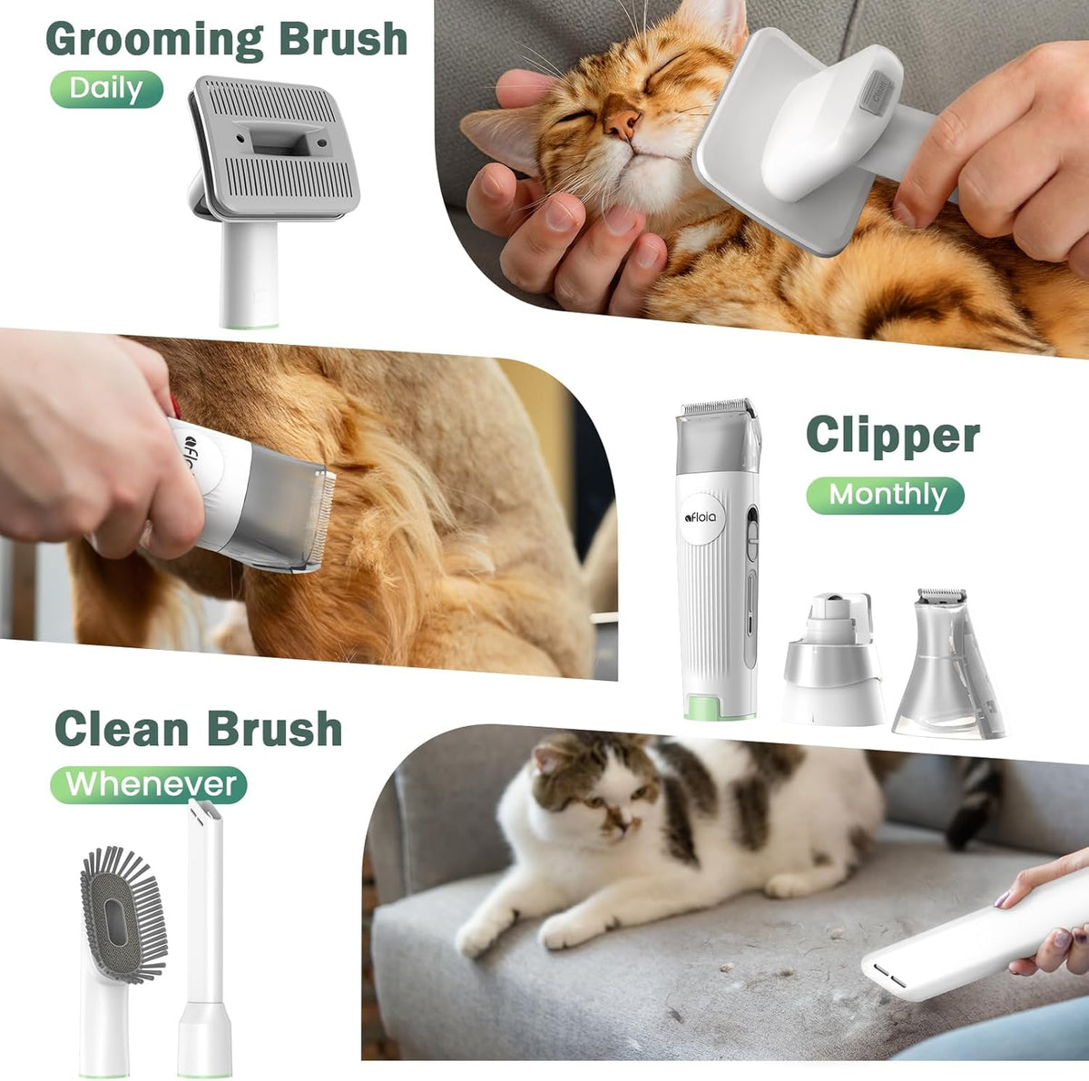 Afloia Dog Grooming Kit, Pet Grooming Vacuum & Dog Clippers Nail Trimmer Grinder & Dogs Brush for Shedding with 6 Pets Groom Tools, Low Noise Dogs Hair Remover Pets Supplies (White) - PuriLite