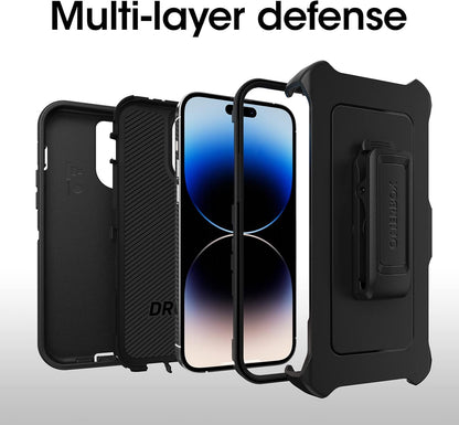 OtterBox iPhone 14 Pro Max (ONLY) Defender Series Case - Black, Rugged & Durable, with Port Protection, Includes Holster Clip Kickstand - PuriLite