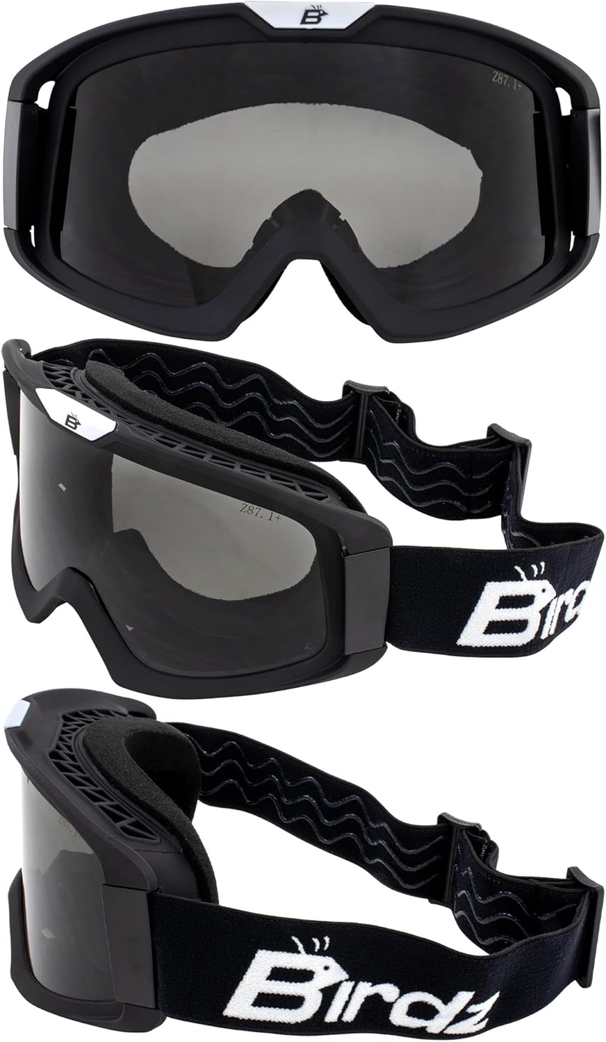 Birdz Eyewear Pelican Fitover Padded ATV Motorcycle Riding Over The Glasses (OTG) Goggles Black - PuriLite