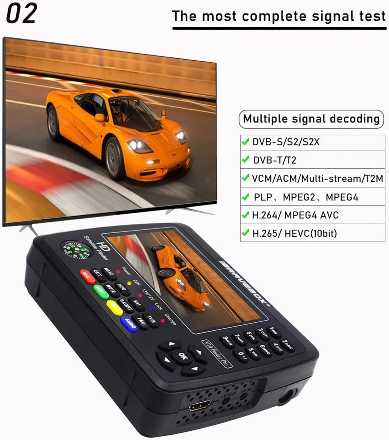 V10 Finder Pro Satellite Meter DVB-S2/S2X DVB-T2/T H.265 Vs Kpt 717st Plus Gtmedia V8 Finder Pro2 Dvb T2 Satfinder(V10 Finder WiFi) - PuriLite