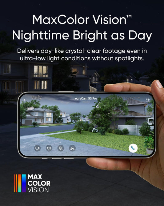 eufy Security eufyCam S3 Pro 3-Cam Kit, Solar Camera Outdoor Wireless, MaxColor Night Vision, 4K Security Camera with Solar Panel, Face Recognition AI, Expandable Local Storage, No Monthly Fee - PuriLite