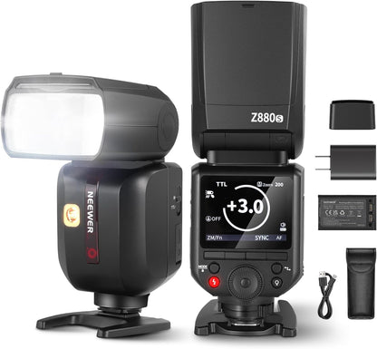 NEEWER Z880-C 2.4G 76Ws TTL Camera Flash Speedlite Compatible with Canon, Upgraded UI, Adjustable Modeling Lamp, TTL/M Quick Switch TCM Key, 1/8000s HSS 7.4V/2600mAh Battery 480 Full Power Flash - PuriLite