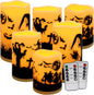 6 Pack Halloween LED flameless Candles, Featuring a timed Remote Control,Perfect for Trick-or-Treating LED Candles，Halloween Spooky. - PuriLite
