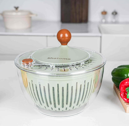 Shatomo Salad Spinner, Large 5L Easy to Use Lettuce Spinner, Fruit and Vegetable Spinner with Non-Slip Base, Drain and Stop Button - PuriLite
