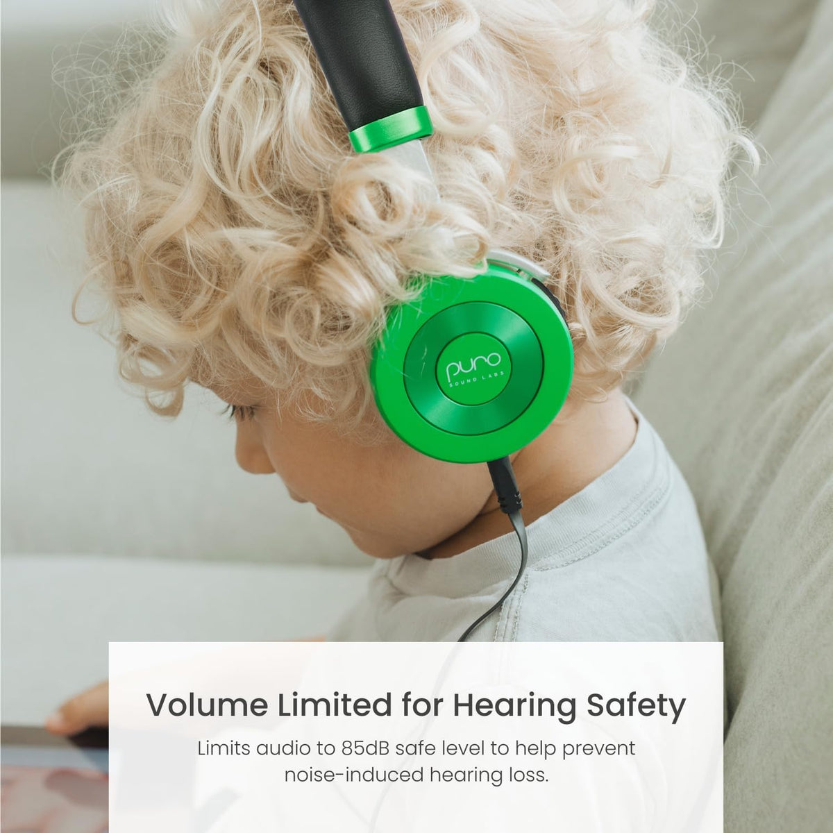 JuniorJam Plus Volume Limiting Headphones for Kids, Foldable & Adjustable Bluetooth Headphones, 22-Hour Battery Life USB-C Charging (Black) - PuriLite
