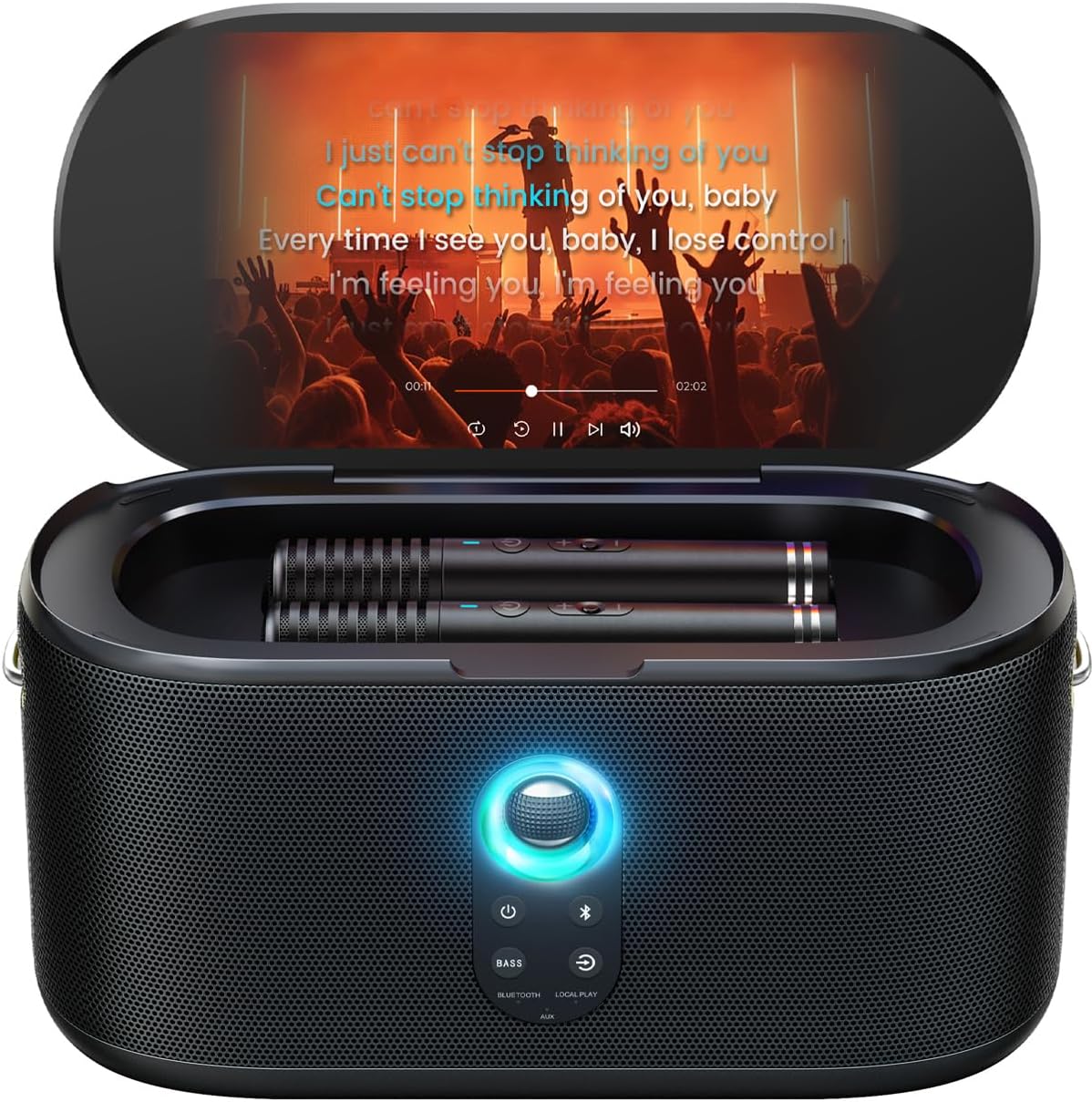 Karaoke Machine for Adults & Kids with Screen Lyrics Display, 2 Wireless Microphones Auto-Charging, Portable Bluetooth Speaker PA System WiFi/HDMI, Home Outdoor Party Speaker (Shell Series) (Shell S2) - PuriLite