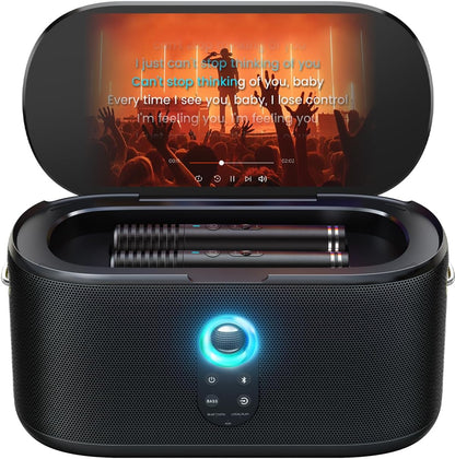 Karaoke Machine for Adults & Kids with Screen Lyrics Display, 2 Wireless Microphones Auto-Charging, Portable Bluetooth Speaker PA System WiFi/HDMI, Home Outdoor Party Speaker (Shell Series) (Shell S2) - PuriLite