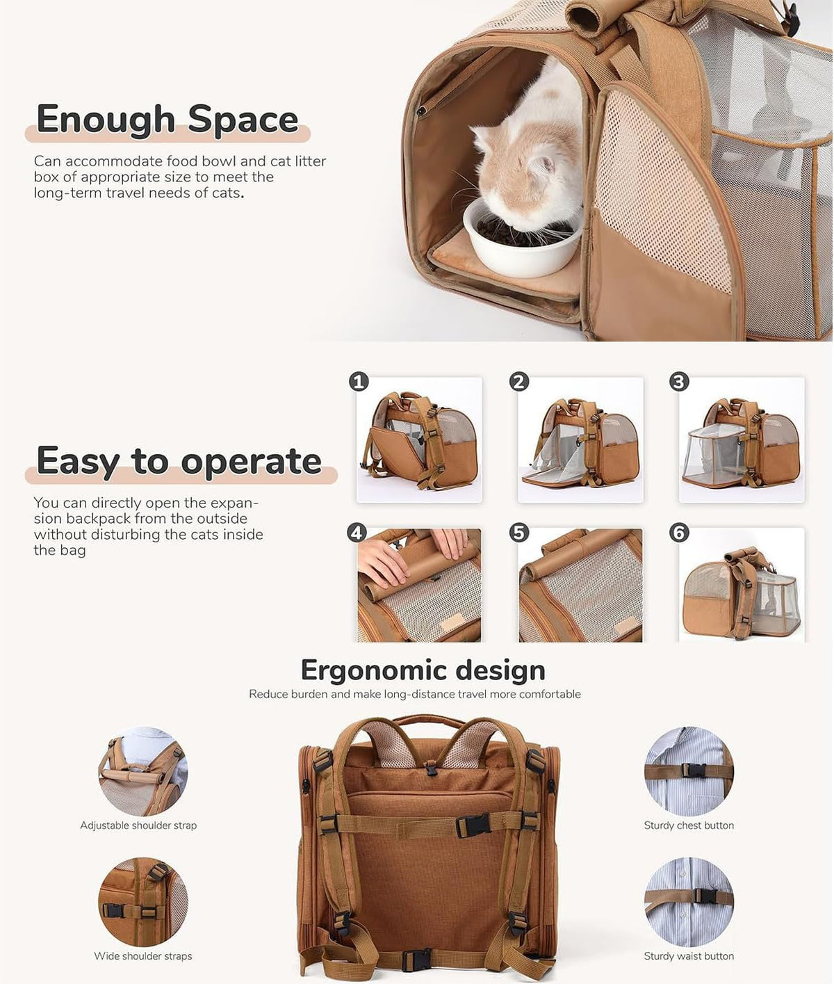 Large Cat Backpack Carrier Expandable Pet Carrier Backpack for Small Dogs Medium Cats Fit Up to 9 KG(20LB), Foldable Puppy Backpack for Travel, Hiking, - PuriLite