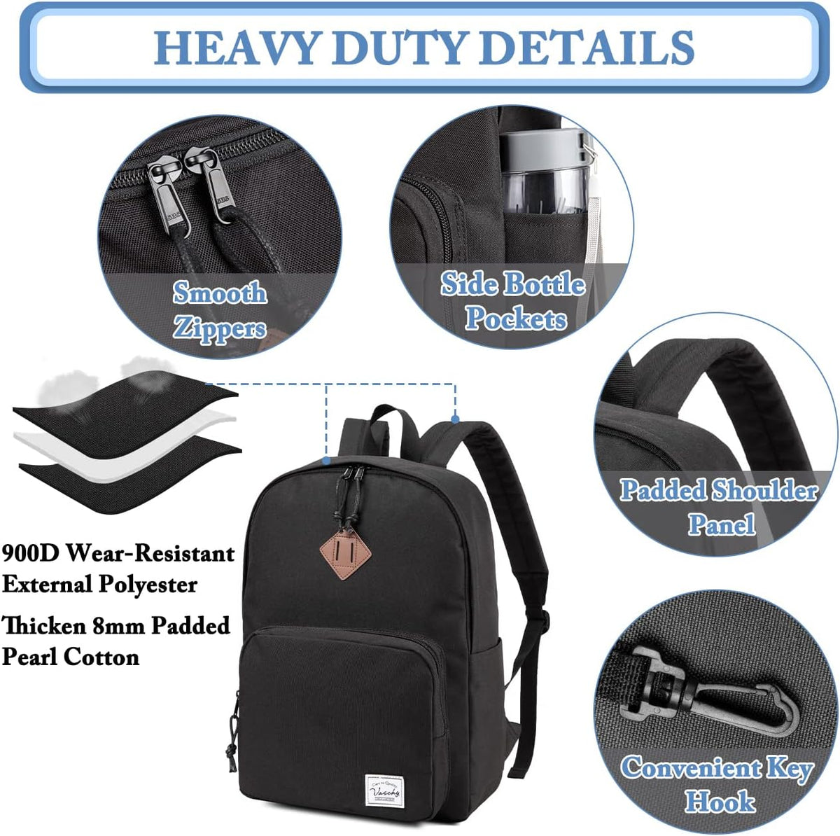 VASCHY Lightweight School Backpack for Women with Sleeve for 14" Laptop - PuriLite