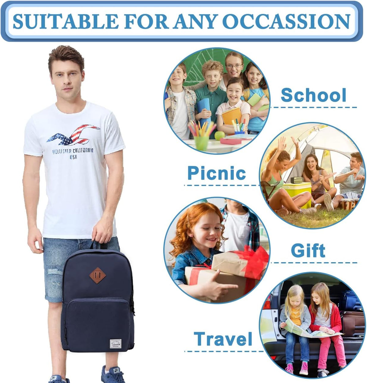 VASCHY Lightweight School Backpack for Women with Sleeve for 14" Laptop - PuriLite