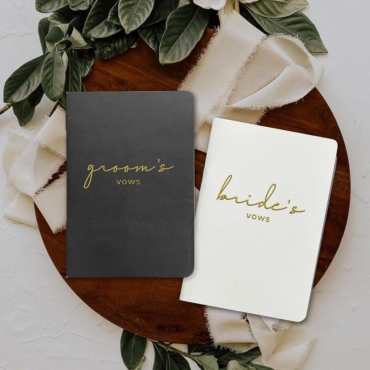 WeddingGiftsWedding Vow Books His and Hers Soft Touch Gold Foil Engraving Vow Books Wedding Essentials Wedding Accessories(TR-HH-Black) - PuriLite