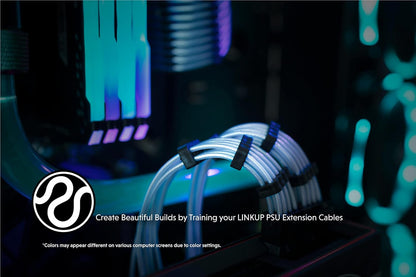 LINKUP - 30cm Super Soft and Flexible PSU Cable Extension Sleeved Custom Mod GPU PC Braided w/Comb Kit | 1 x 24 P (20+4) | 2 x 8 P (4+4) CPU | 2 x 8 P (6+2) GPU Set | 300mm - Blackgreen - PuriLite