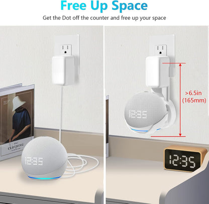 ZUOLACO Wall Mount Holder for Echo Dot 5th Generation, Outlet Wall Mount Stand for Echo Dot 5th/4th Gen, No Screws or Drilling Needed, Space-Saving Dot Accessories with Cable Hidden Storage, White - PuriLite