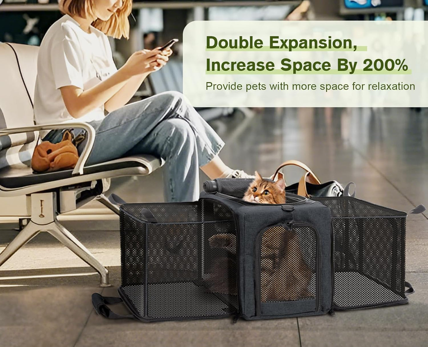 Approved Collapsible Cat Soft-Sided Carriers, Breathable Pet Carriers up to 5kg/12lbs, Portable Dog Carrier Great for Travel, Outdoor, Hiking, Camping(Gray) - PuriLite