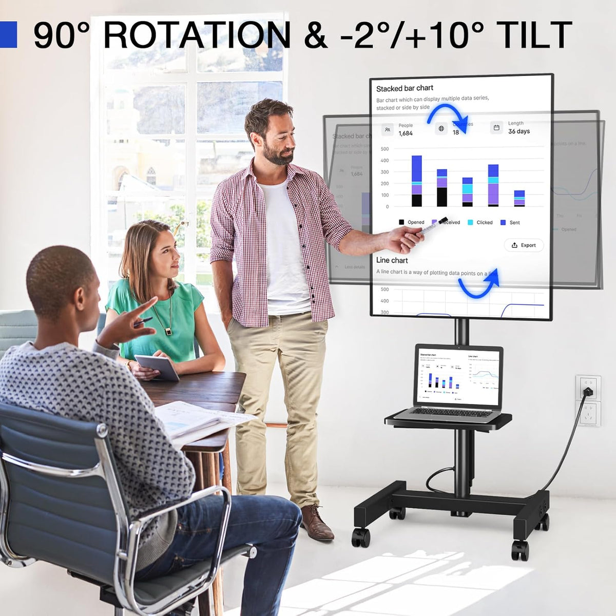 Rfiver Mobile TV Stand with Power Outlet, Rolling TV Stand for 13-50 Inch LCD LED Flat Panel Curved Screen, Tilting and Rotating Mount, Portrait to Landscape, Holds up to 55lbs, Max VESA 200x200mm - PuriLite