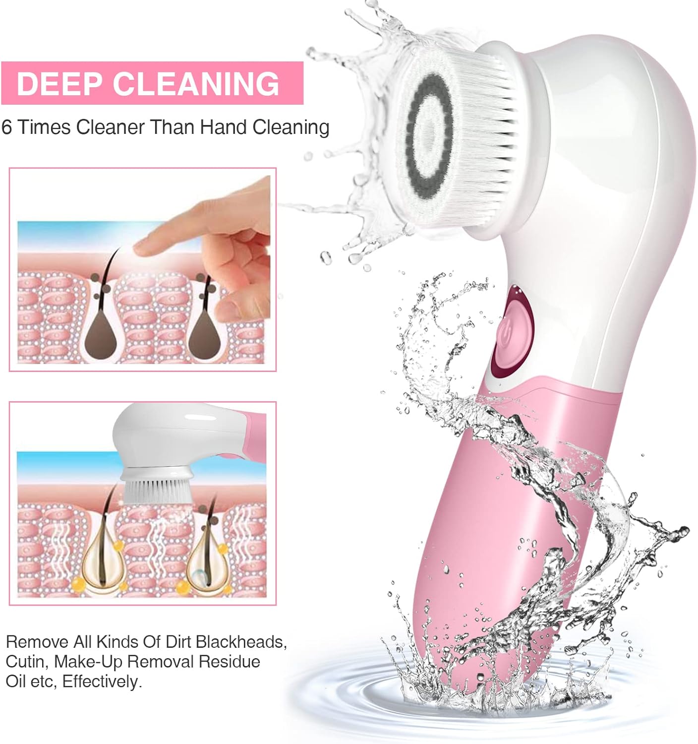 Facial Cleansing Brush Electric Facial Exfoliating Massage Brush with 3 Cleanser Heads and 2 Speeds Adjustable for Deep Cleaning, Removing Blackhead, Face Massaging - PuriLite