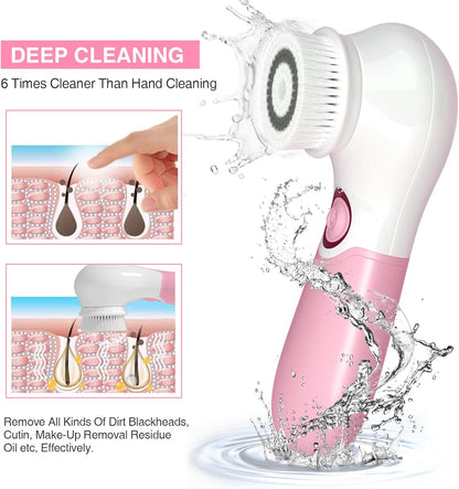 Facial Cleansing Brush Electric Facial Exfoliating Massage Brush with 3 Cleanser Heads and 2 Speeds Adjustable for Deep Cleaning, Removing Blackhead, Face Massaging - PuriLite