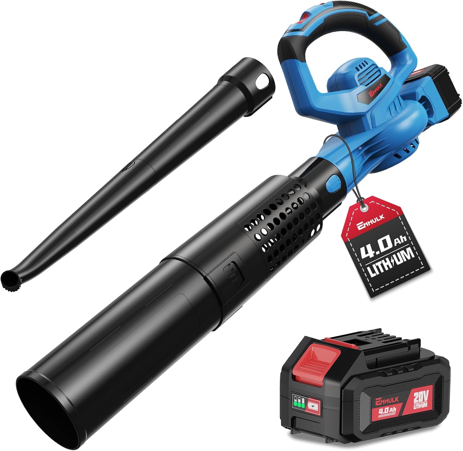 Leaf Blower Cordless,460CFM &190MPH,20V 4.0Ah Upgrade Battery Powered 2-in-1 Leaf Blower(Upgraded),6 Variable Speed,for Blowing Leaves,Debris,Snow and Dust,4.0Ah Battery&Charger Included(Blue) - PuriLite
