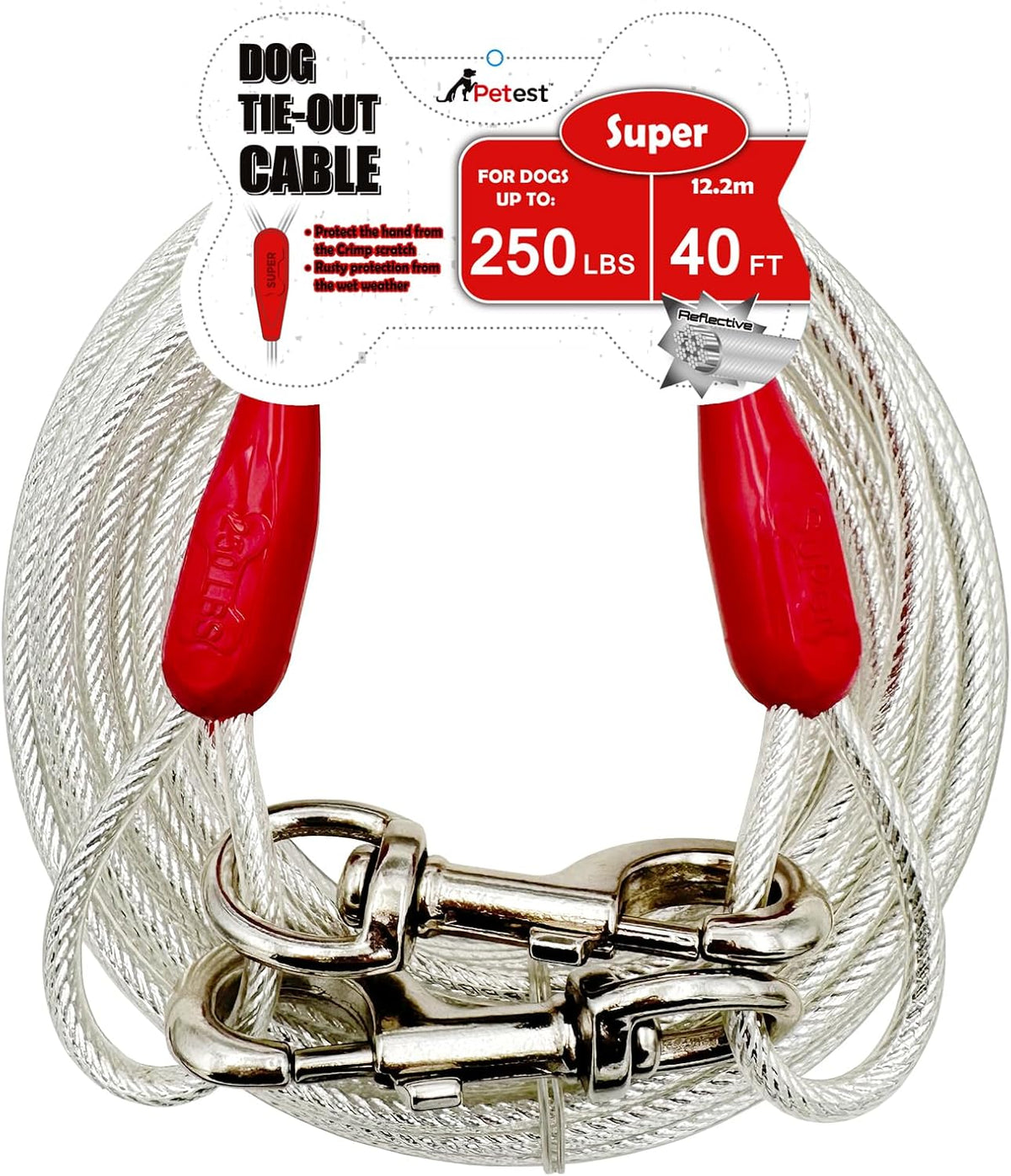 Petest 25ft Reflective Tie-Out Cable for Small Dogs Up to 35 Pounds - PuriLite