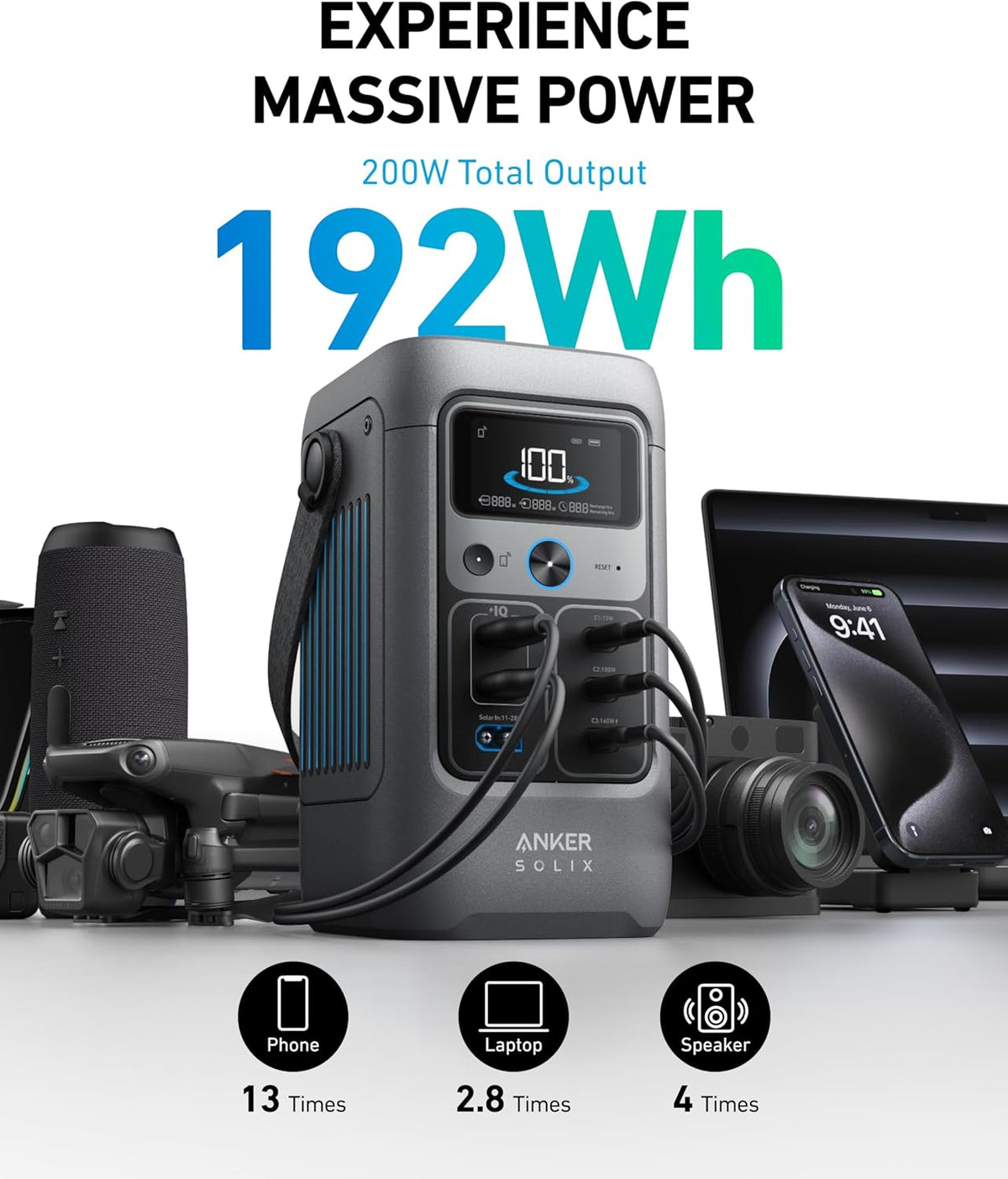 Anker SOLIX Power Bank Station C200 DC, 192Wh Portable Power Station, LiFePO4 Battery, 200W Solar Generator, for Outdoor Camping, Traveling, and Emergencies (No Wall Charger Included) - PuriLite