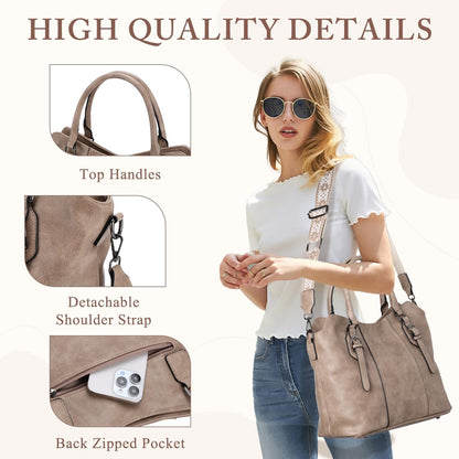 Hobo Bags for Women,VASCHY Vegan Leather Handbag Purse Top Handle Satchel Boho Shoulder Bag with Crossbody Guitar Strap - PuriLite