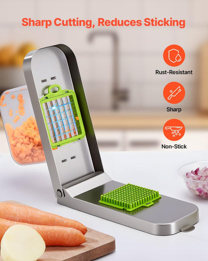 VEVOR Vegetable Chopper, Food Veggie Cutter with 3 Stainless Steel Blades, Onion Slicer with Container, Salad Potato Dicer Kitchen Gadgets & Essentials Home Appliances Tools for Easy DIY, Silver - PuriLite