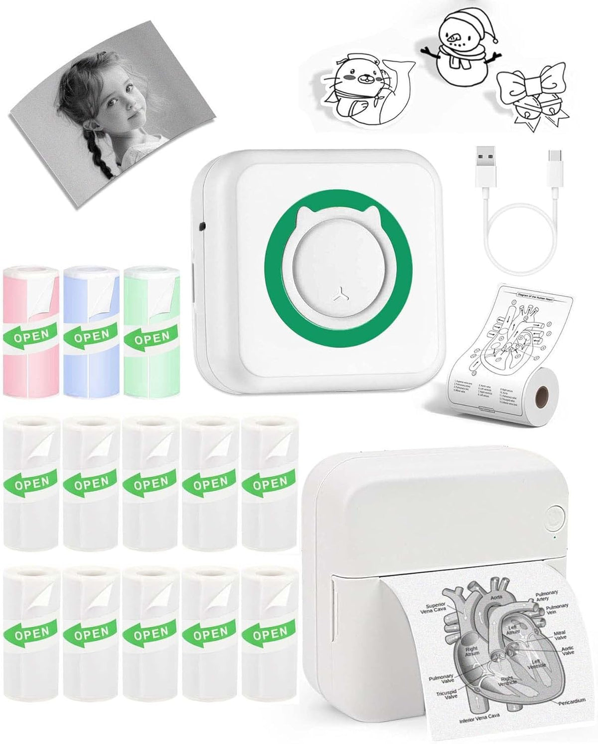 Label Maker - Mini Portable Sticker Printer with 13 Rolls Self-Adhesive Thermal Papers, Labeller Machine for Home Office Study Business Texts Journal, Blue - PuriLite