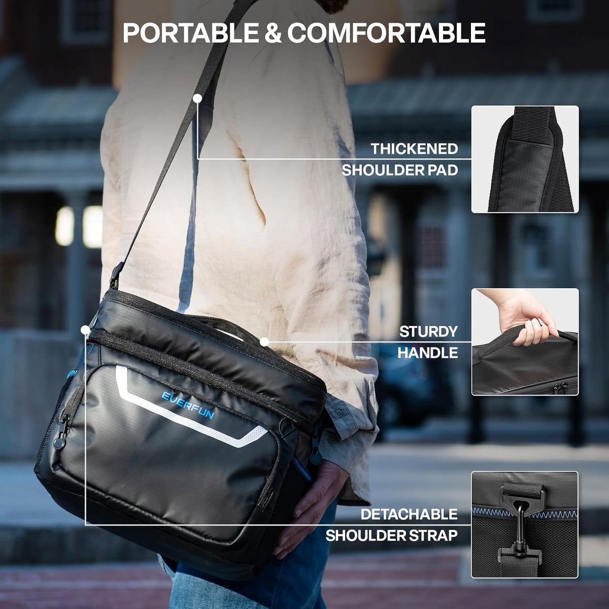 EVERFUN Cooler Bag Insulated Beach Cooler Lunch Bag Box for Men Women Dual Compartments Collapsible Waterproof Leak-Proof for Travel Work Picnic - PuriLite