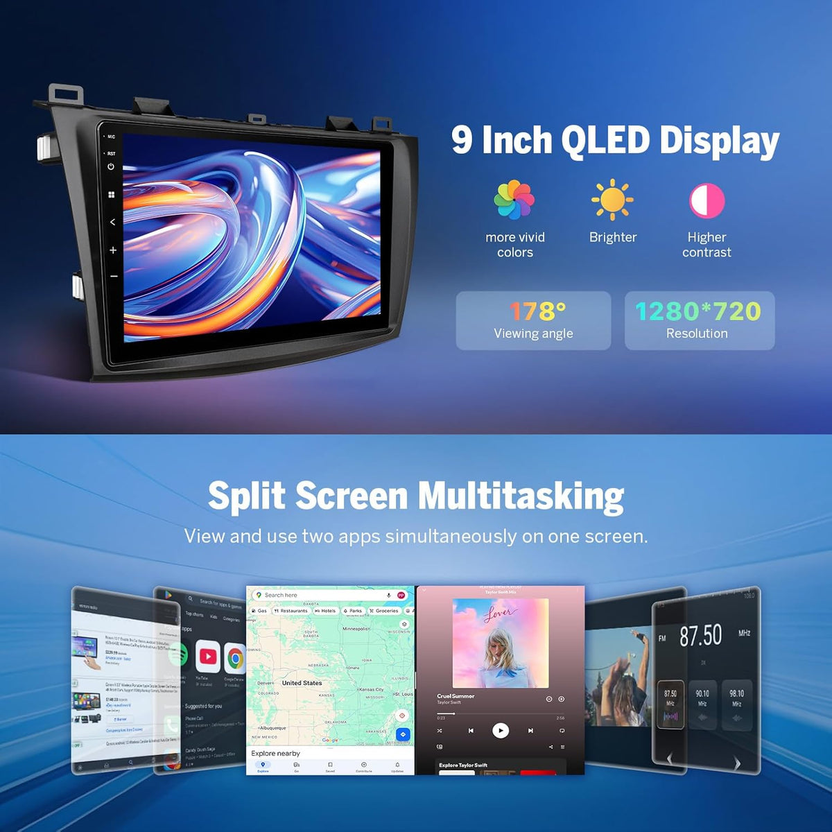 Eonon Android 13 Radio Compatible with Mazda 3 2010 2011 2013 2013 CarPlay & Android Auto, 2GB+32GB, Car Stereo for 2010-2013 Mazda 3 Headunit, 9'' IPS Screen, Bluetooth 5.4, Backup Camera-M3BLA13 - PuriLite