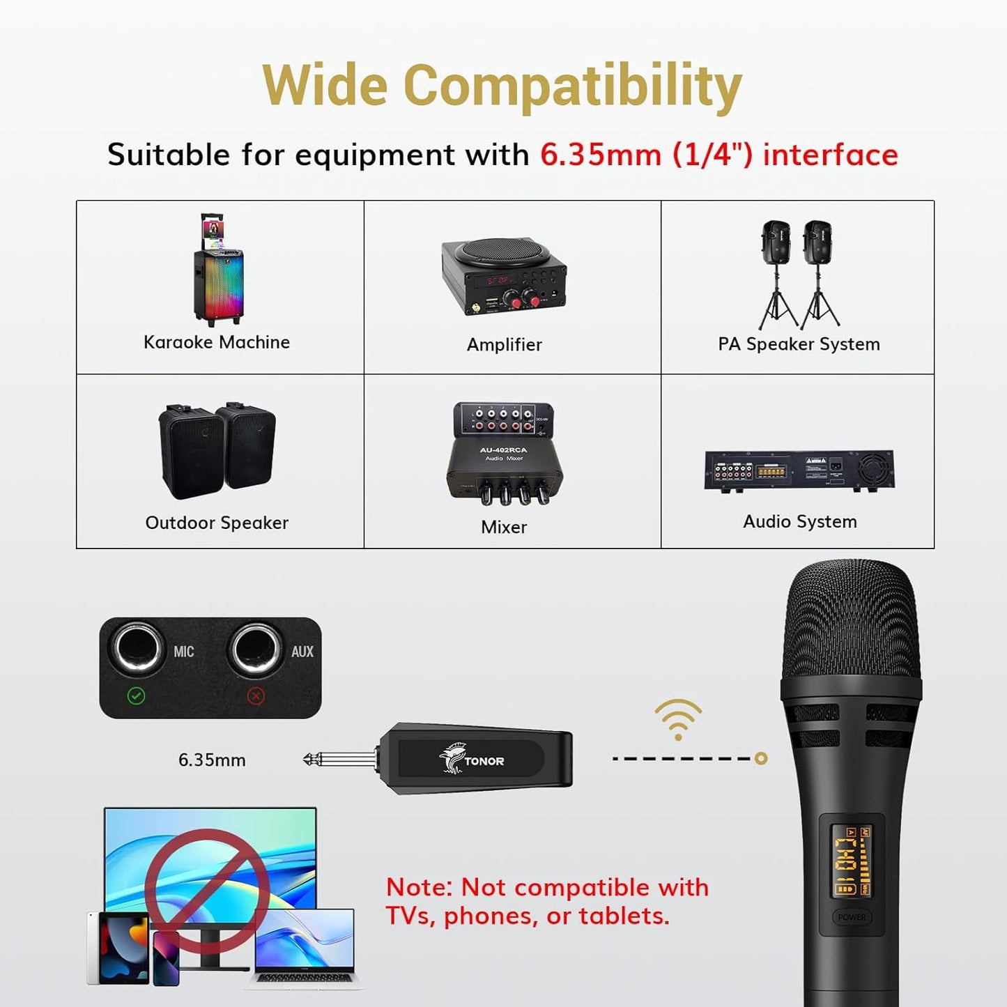 TONOR Wireless Microphones, UHF Dual Karaoke Microphone System, Microfonos Inalambricos with Rechargeable Receiver, Cordless Dynamic Mic for Singing, Wedding, DJ, Party, Speech TW320 Grey - PuriLite