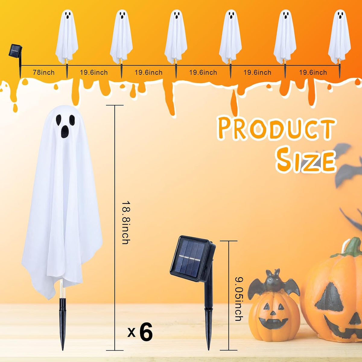 Fohil Halloween Decoration, 6 Pack Ghost Solar Halloween Lights