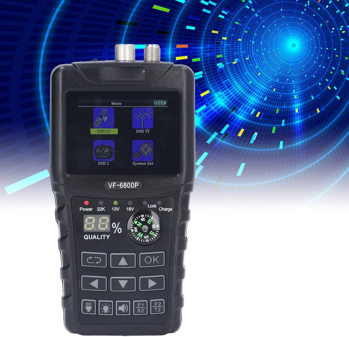 Satellite Finder, Portable Satellite Finder 2.4inch TFT LCD Professional HD Digital Satellite Finder Meter for Testing Strength, SNR, MER and More (US Plug) - PuriLite