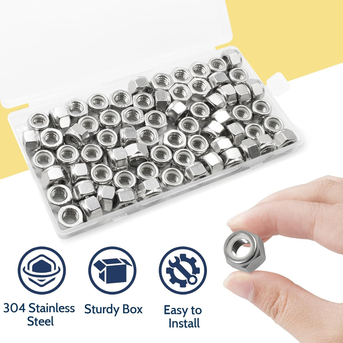 Vifmy 110 Pack 1/4"-20 Inch Lock Nuts,304 (A2-70) Stainless Steel Nylon Insert Locknuts,Standard Inch Thread Nylock Nuts for Bolts - PuriLite