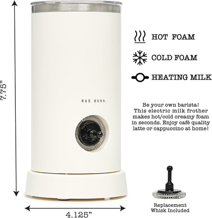 Rae Dunn - Electric Milk Frother - Elegant Automatic Milk Steamer and Frother, Milk Warmer, Hot and Cold Frothing Machine for Coffee, Latte, Cappuccino, Macchiato, - PuriLite