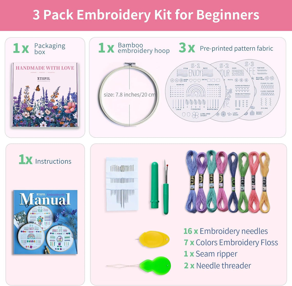 Purilite Select 3 Pack Beginner Embroidery Kits - PuriLite