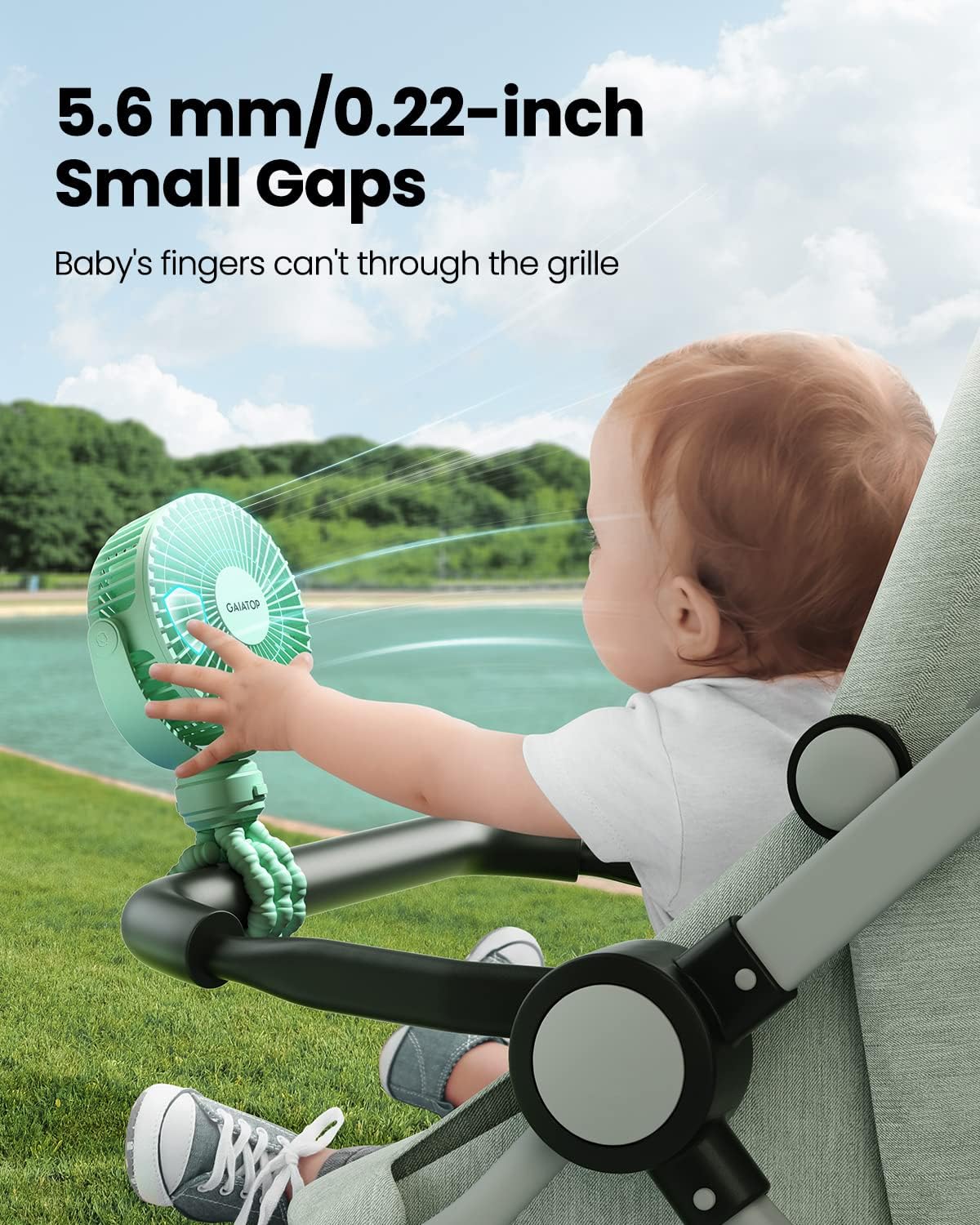 Gaiatop Mini Portable Pram Fan, Rechargeable Small Clip on Fan for Stroller, Detachable 3 Speed 360 Degree Rotate Flexible Tripod Handheld Desk Cooling Car Seat Crib Treadmill Travel Black - PuriLite