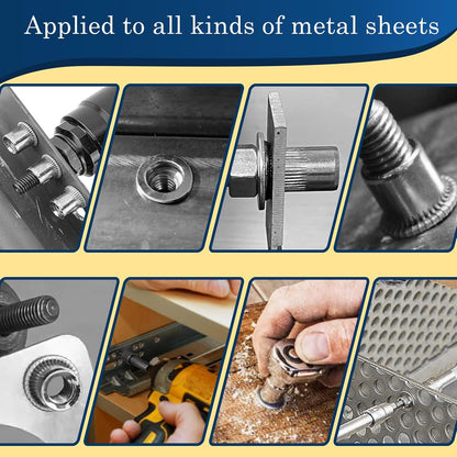 Vifmy Metric & SAE Rivet Nut Assortment Kit(420 Pcs),m3 m4 m5 m6 m8 m10 m12#6-32#8-32#10-24 1/4"-20 5/16"-18 3/8"-16 UNC Flat Head Rivnut Set,Zinc Plated Finish Carbon Steel Nutsert - PuriLite