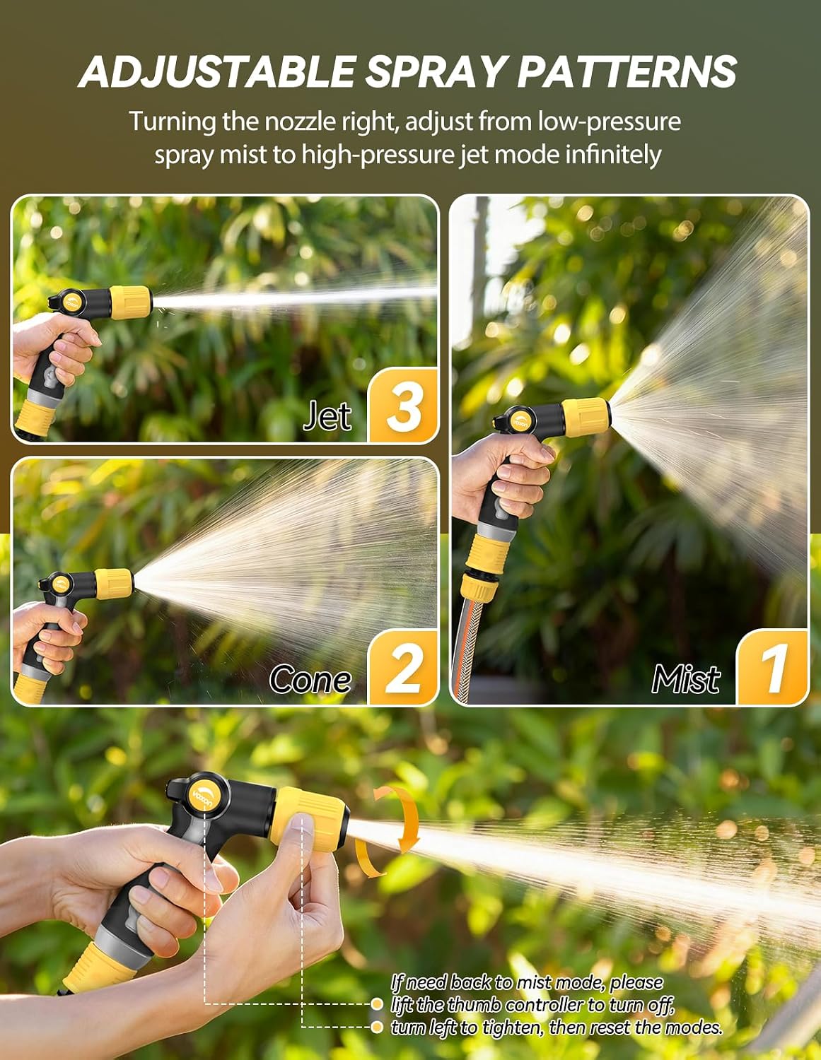 VOXON Garden Hose Nozzle Full Metal with Thumb Flow Control, High Pressure