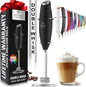 Zulay Kitchen Powerful Double Whisk Milk Frother Handheld - Foam Maker with Stand - Whisk Drink Mixer for Coffee, Mini Foamer for Latte, Matcha, Frappe, Hot Chocolate & Cappuccino (Black) - PuriLite