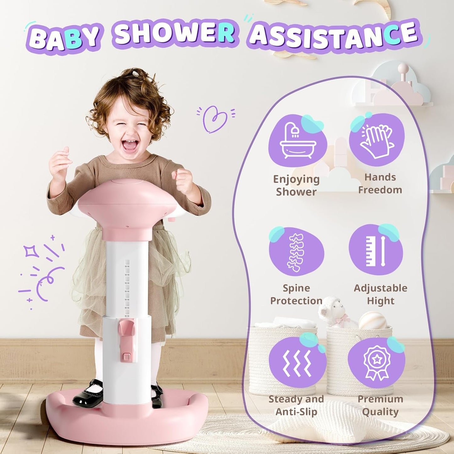 COOSEYA ® Baby Bathtub With Shower Stand Support|Anti-Pinch Soporte para Bañera de Bebé Adjustable Baby Shower Tower, Smart Water Flow Hug Tower for 6-36 Months, Ideal baby shower gifts - PuriLite