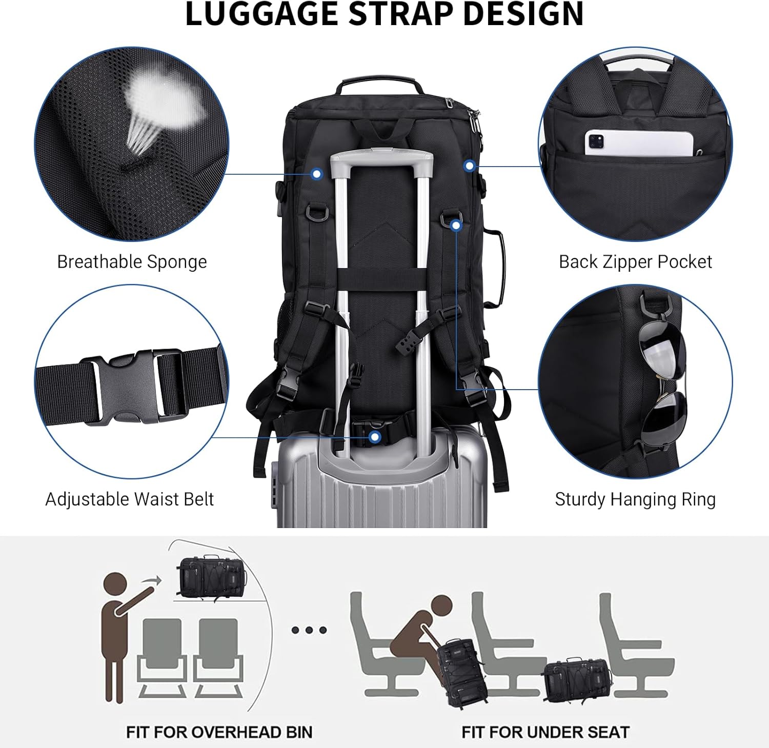 WITZMAN Travel Backpack for Men Large Carry on Backpack Convertible 3 in 1 Bags with Shoe Compartment Fit 17 Inch Laptop(B689 Silvery Grey) - PuriLite