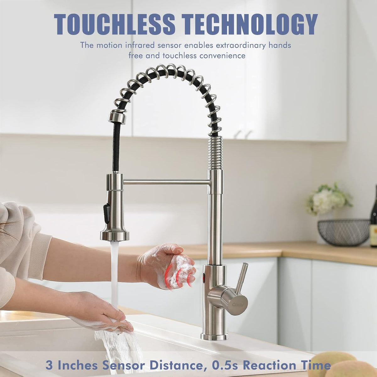 GIMILI Matte Black Kitchen Faucet with LED Light,Single Hole Spring Kitchen Sink Faucet with Pull Down Sprayer - PuriLite