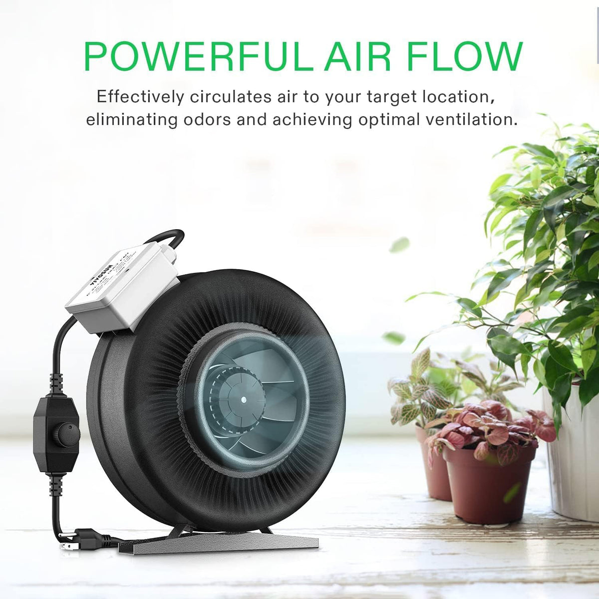 VIVOSUN Z6 6 Inch Inline Duct Fan, 440 CFM Ventilation Fan with Variable Speed Controller for Grow Tent, Indoor Garden Ventilation, Black - PuriLite